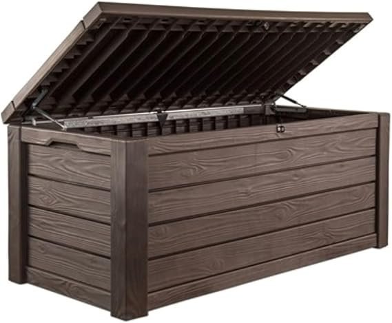 Keter Westwood 150 Gallon Deck Box Organizer, Doubles as 2-Person Bench Seat, Brown – Large Resin Outdoor Storage and.
