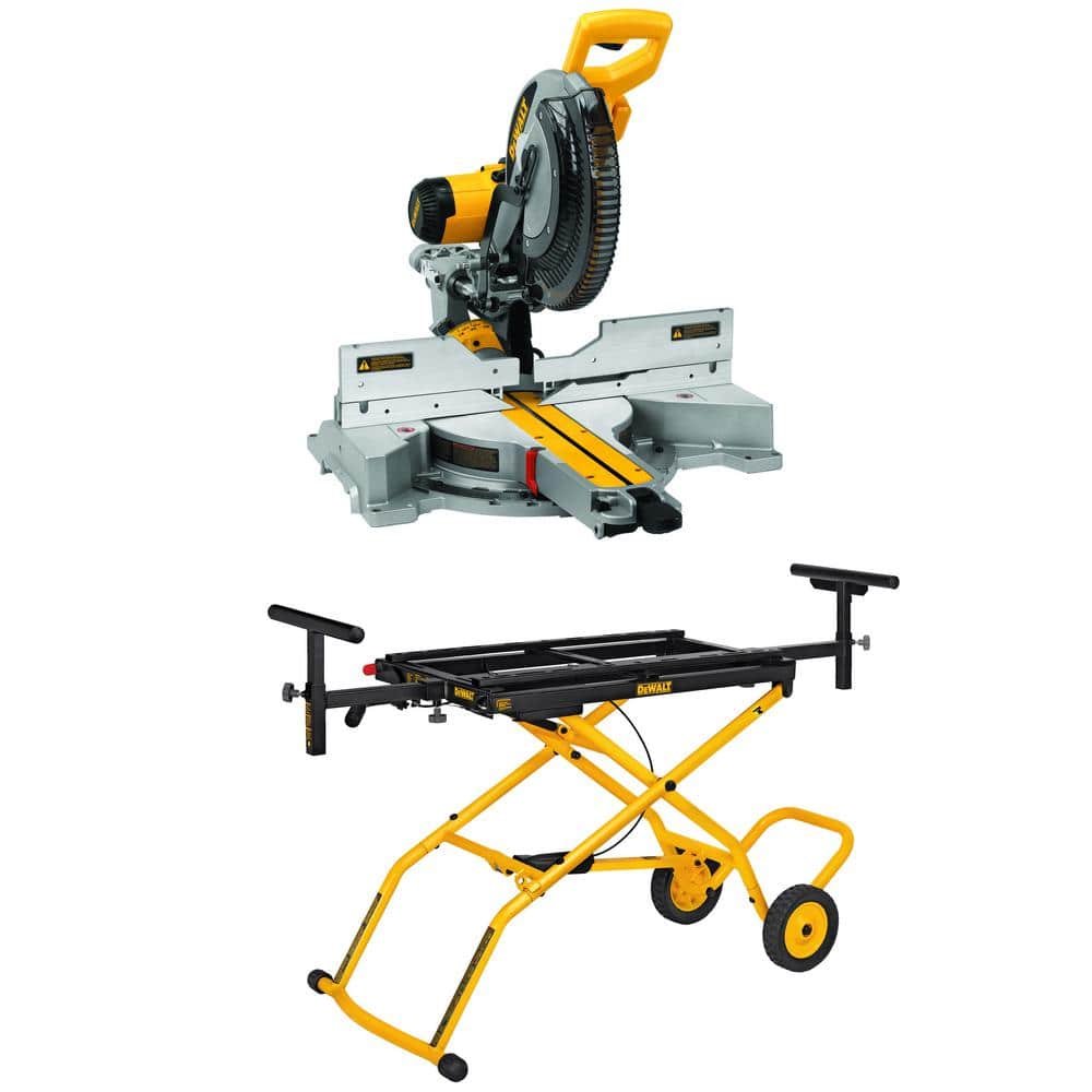 DEWALT 15 Amp Corded 12 in. Double Bevel Sliding Compound Miter Saw and 32-1/2 in. x 60 in. Rolling Miter Saw Stand.