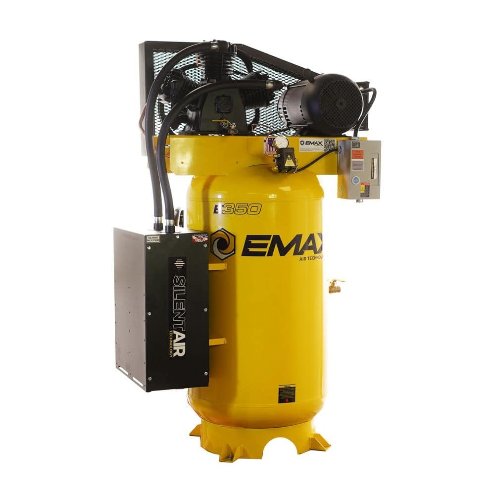 EMAX 80 Gal. 7.5 HP 3-Cylinder 1-Phase 175 PSI Silent Air Electric Air Compressor with Isolator Pads and Auto Drain.
