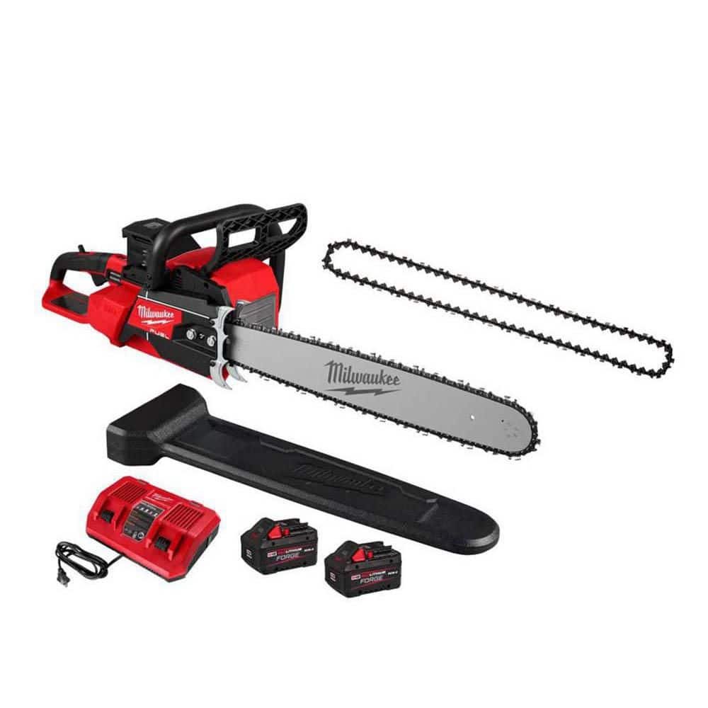 Milwaukee M18 FUEL 18V 20 in. Brushless Cordless Dual Battery Chainsaw Kit w/ Extra Chain, (2) 8.0 Ah FORGE Batteries.