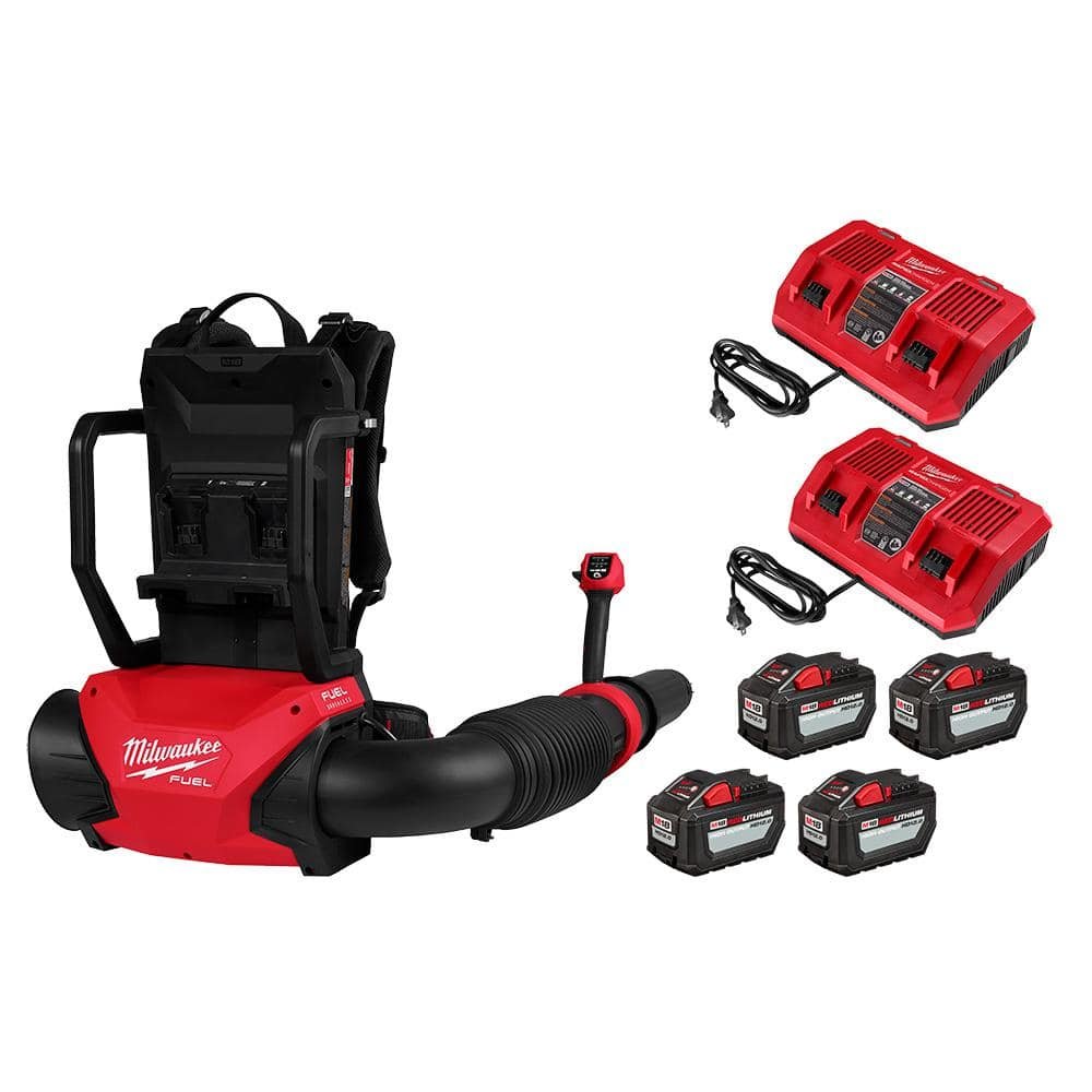 Milwaukee M18 FUEL 155 MPH 650 CFM 18V Brushless Cordless Dual Battery Backpack Blower Kit w/(4) 12.0 Ah Batteries, (2).