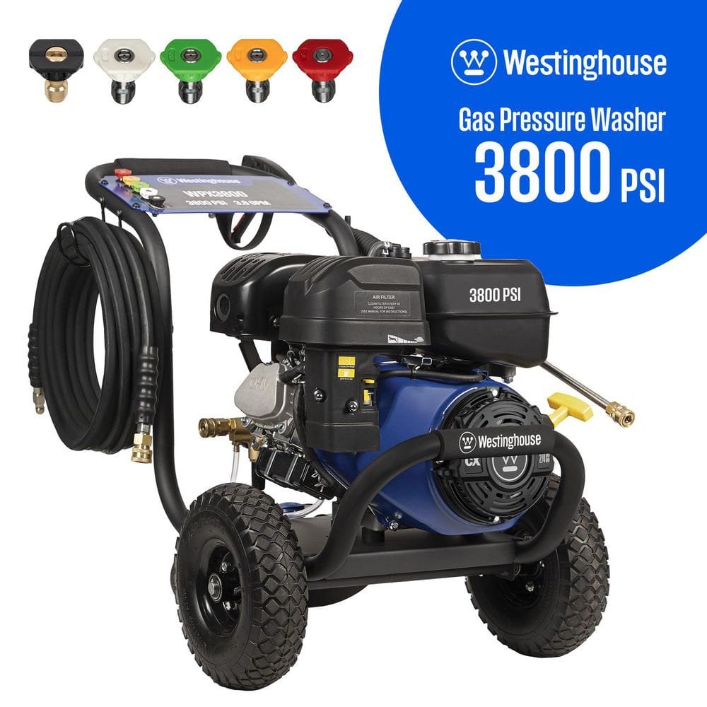 Westinghouse 3800 PSI 3.6 GPM 274cc Gas Powered Triplex Pump Cold Water Pressure Washer with 5-Quick Connect Nozzles.