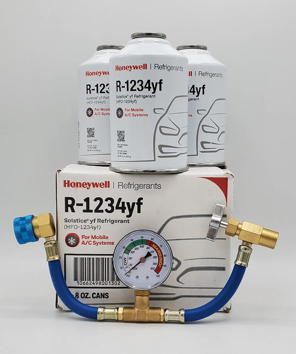 Honeywell R-1234yf Refrigerant – 3 Cans (8oz Each) with HD Brass Can Tap