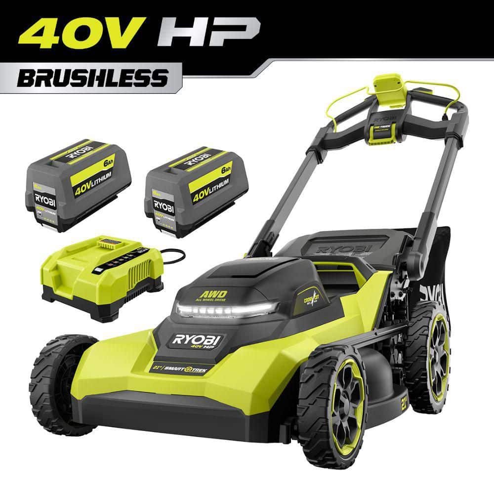 RYOBI 40V HP 21 in. Brushless Cordless Cross Cut Self-Propelled All Wheel Drive Mower w/ (2) 6.0 Ah Batteries & Charger.
